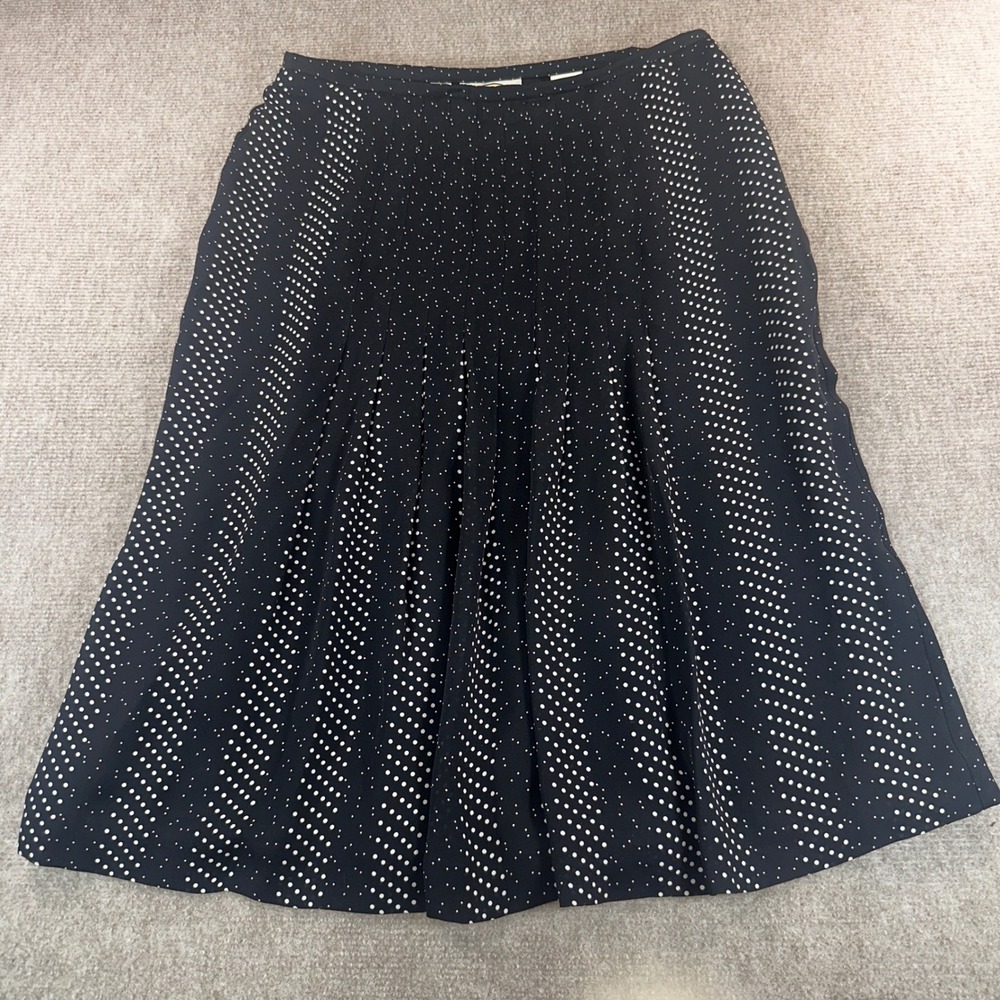 Talbots Petites Black White Polka Dot 100%‎ Pure Silk Pleated Midi Skirt Size 8P